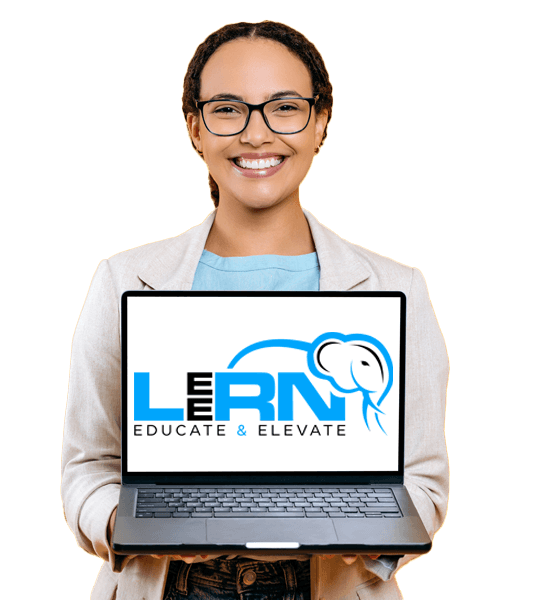 A LEERN student showing the platform on her laptop